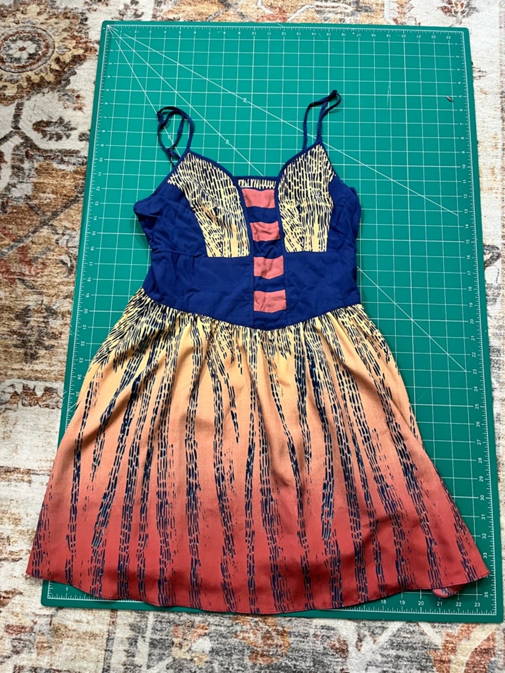 Urban Outfitters Blue Bodice Coral to Peach Ombre Mini Dress